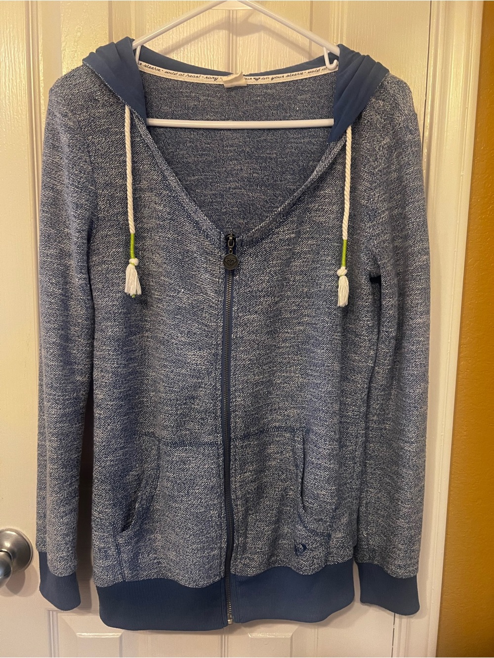 Roxy Space Dye Blue Heathered Full Zip Knit Hoodie, Size Large L